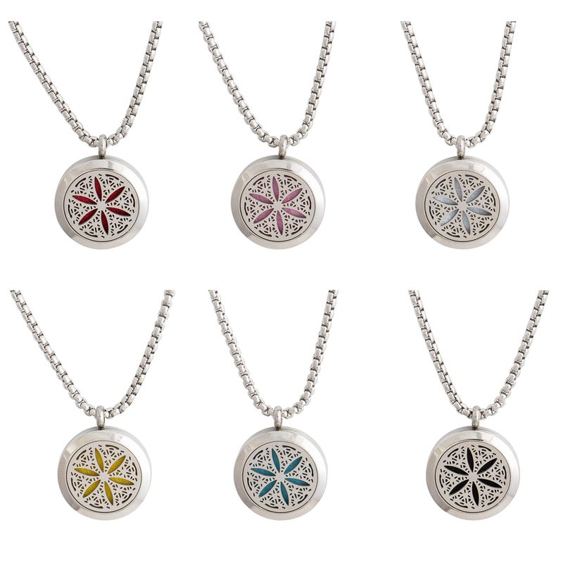 mEssentials Wild Essentials Flower of Life Essential Oil Diffuser Necklace, Stainless Steel Locket Pendant with 24 inch Chain, 12 Color Refill Pads, Customizable Color Changing Perfume Jewelry for Aromatherapy - Image 3